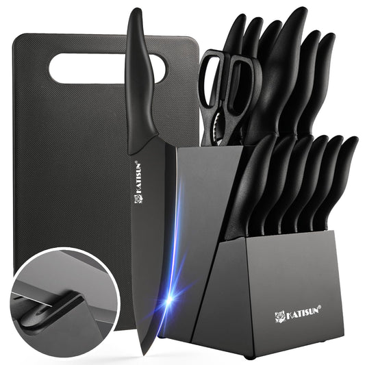 KATISUN 16-Piece Chef's Knife Set with Board & Sharpener