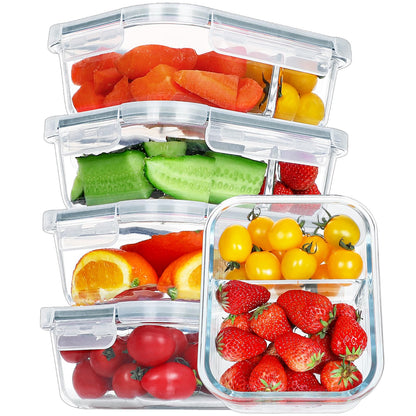 BAYZZ 35 Oz Dual-Compartment Glass Meal Set - 5 Pack