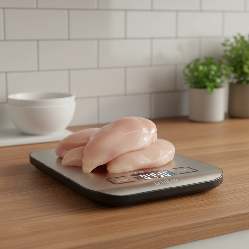 Kitchen scale with chicken