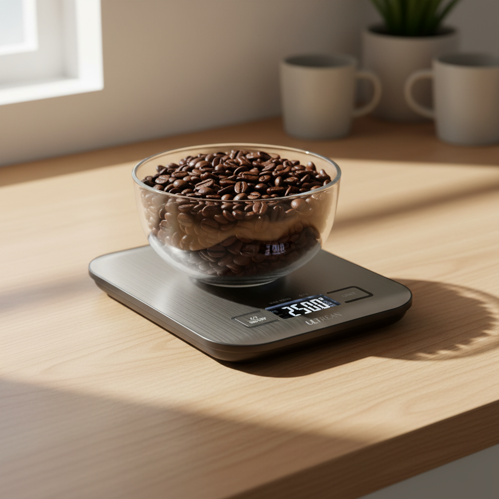 Kitchen scale with coffee beans