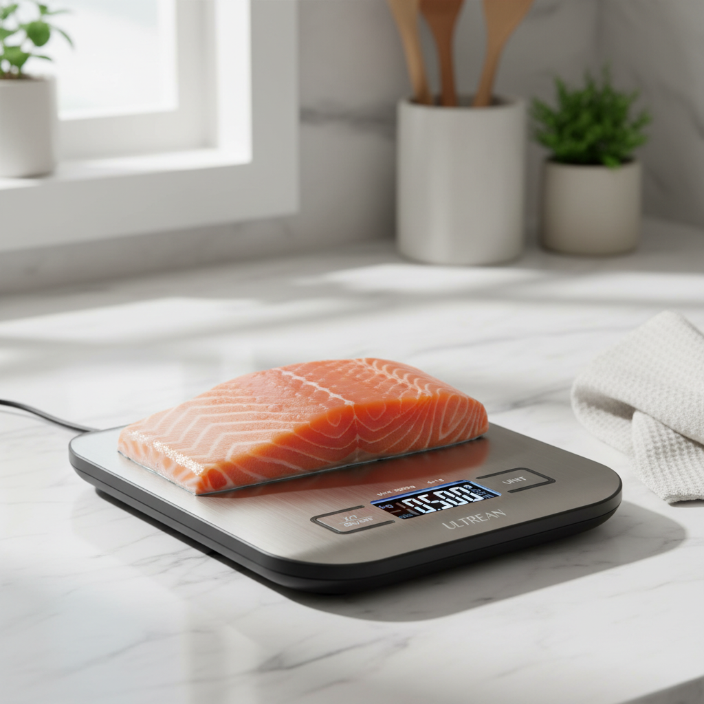 Kitchen scale with salmon no bowl